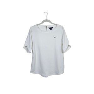 Lands' End Chase Stylish Business Apparel Off-White Overlapping Sleeve Top